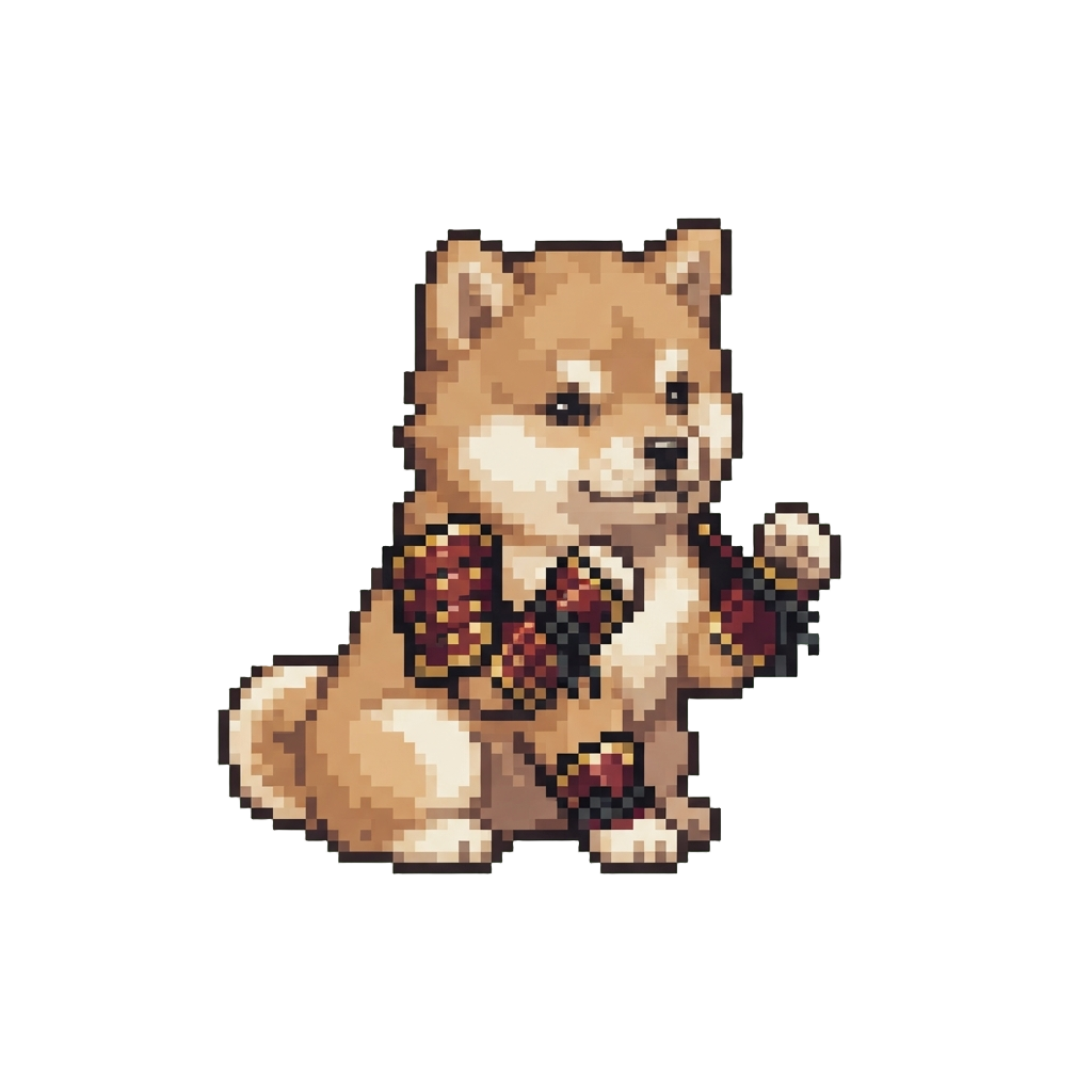 A Tiny Fluffy Puppy Wearing Miniature Samurai Paws