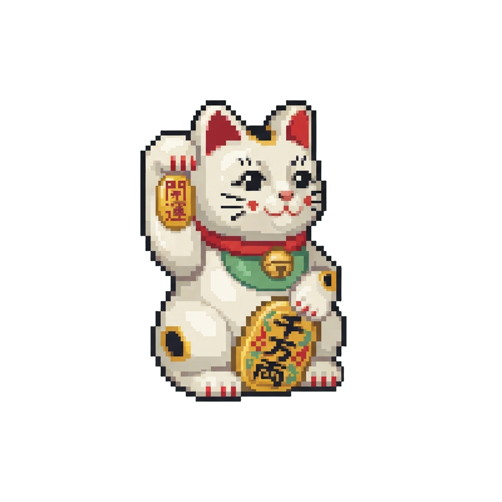 A Giant Porcelain Lucky Cat Statue Waving Its Paw