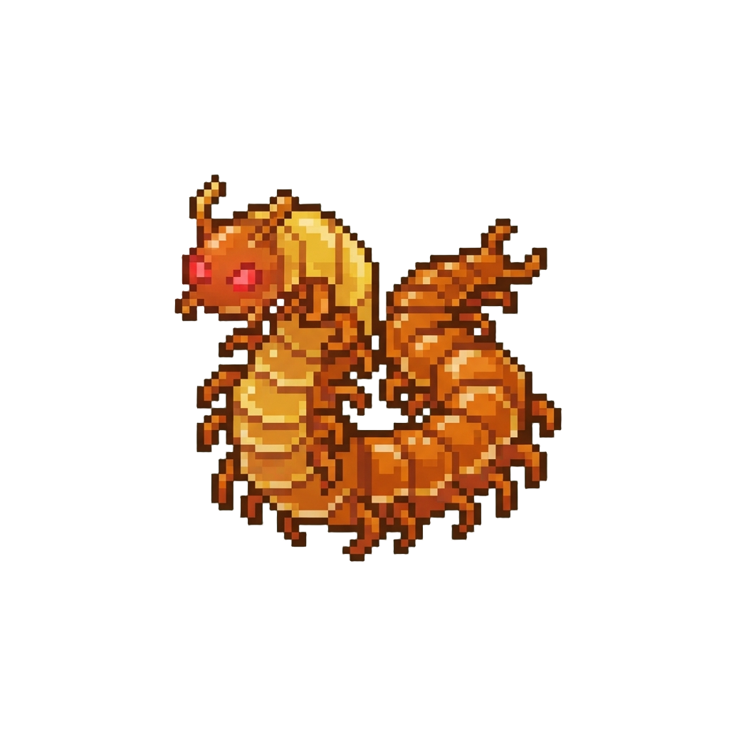 A Wriggling Gummy Centipede with Glowing Red Eyes