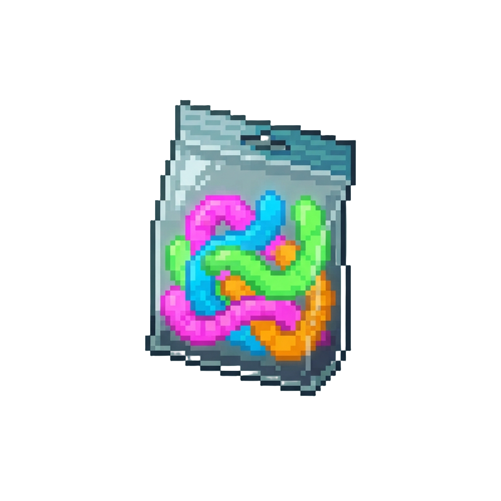 A Full Bag of Glowing Neon Gummy Worms
