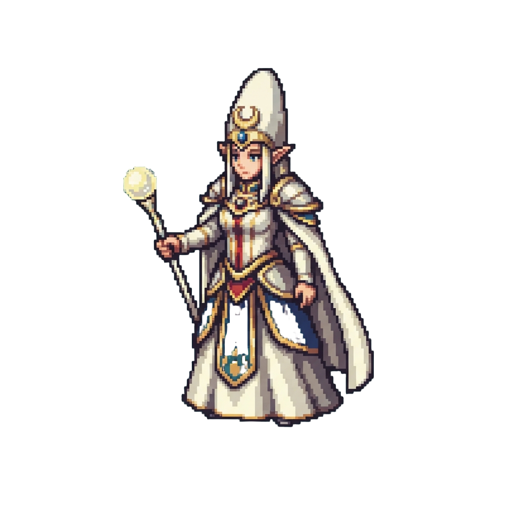 A High-elf Royal Priestess with a Glowing Staff