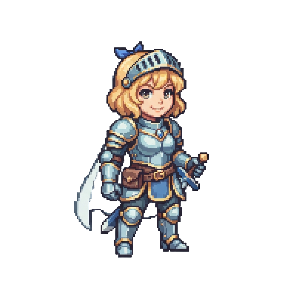 A Cheerful Anime Knight Heroine in Shiny Plate Armor