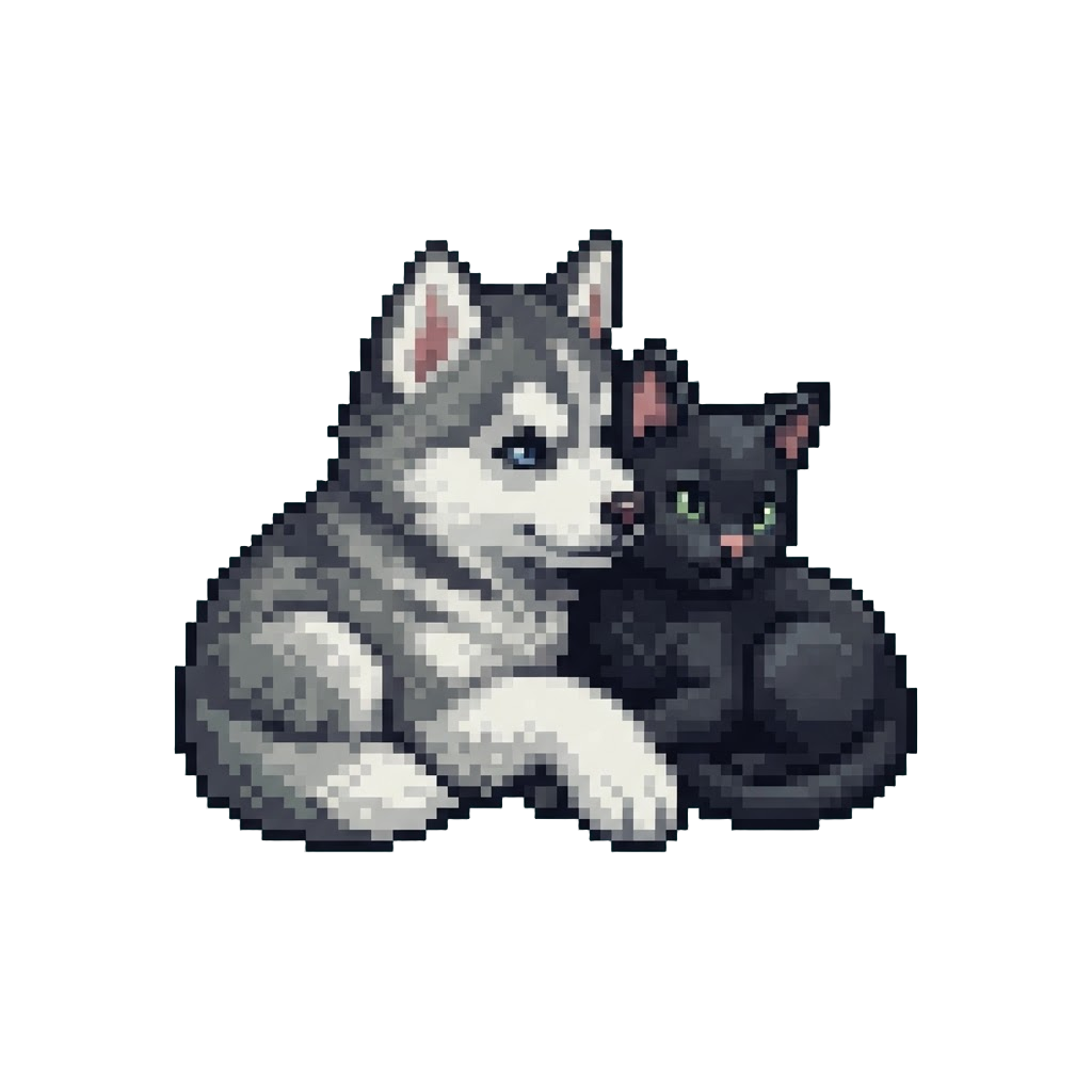 Furry Huskies and Sleek Black Kittens
