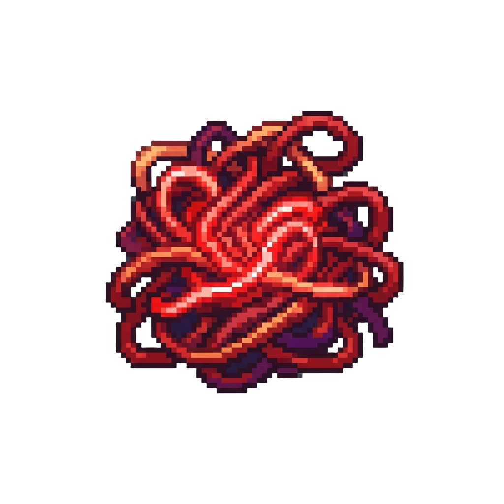 A Chaotic Mass of Glowing Red Wire Tendrils
