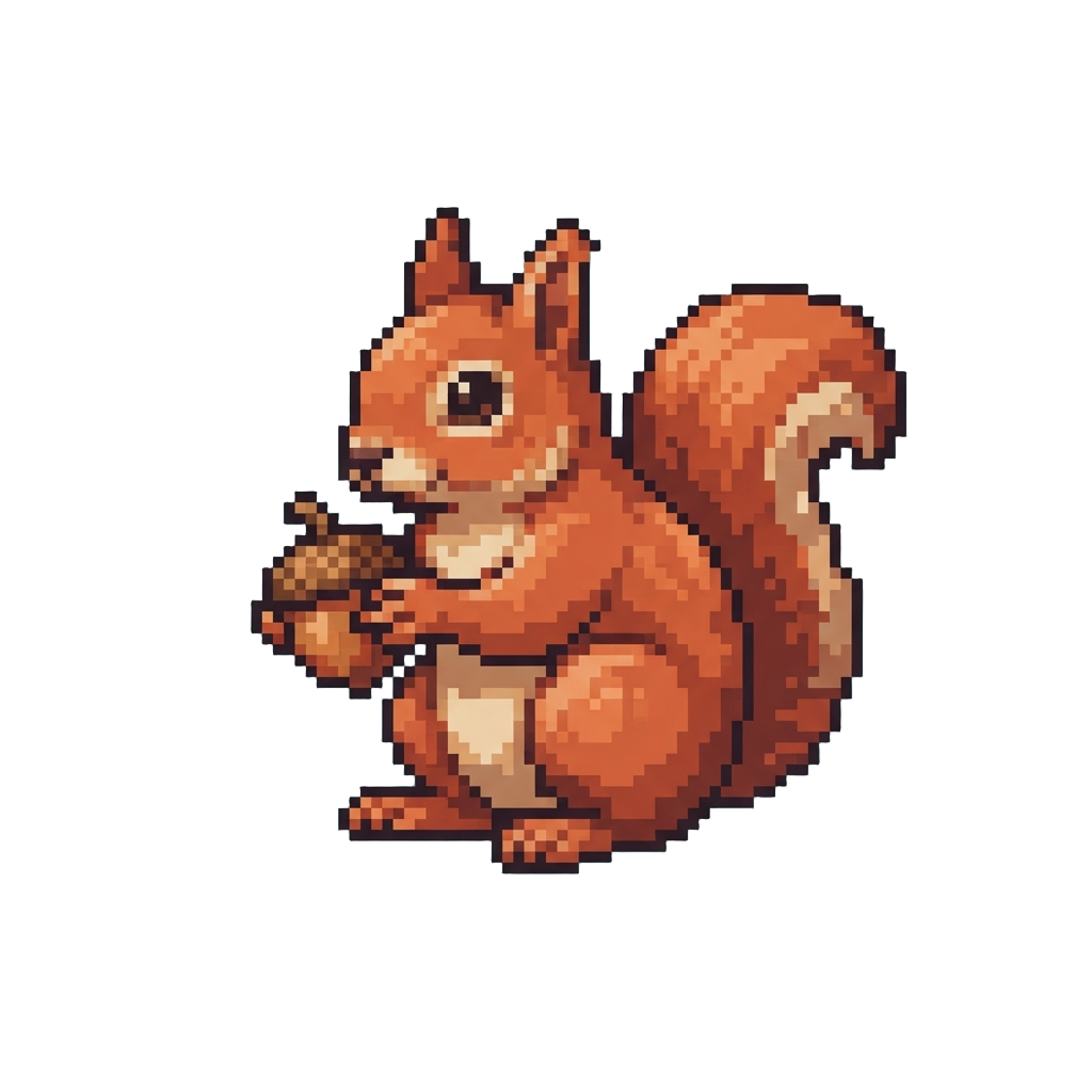 A Curious Little Red Squirrel Holding an Acorn