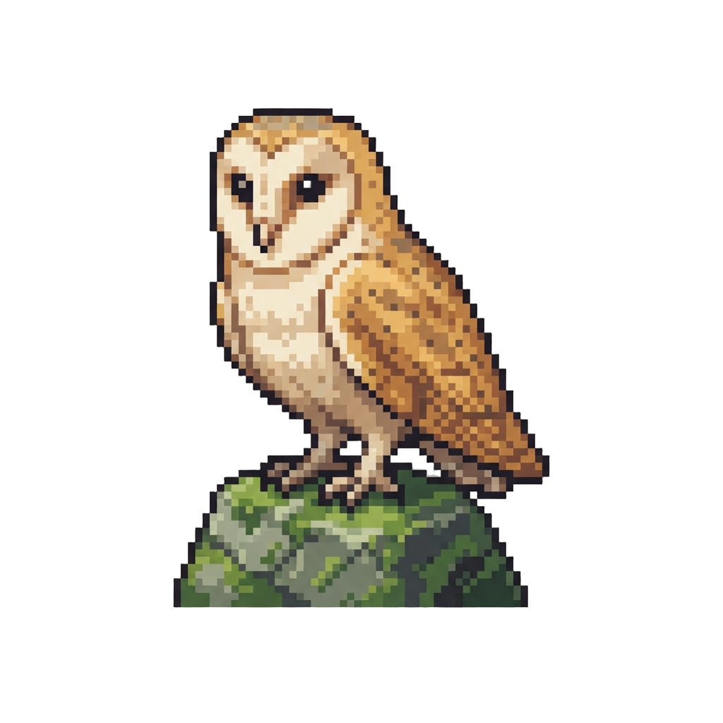 A Wise Barn Owl Sitting Atop a Mossy Stone