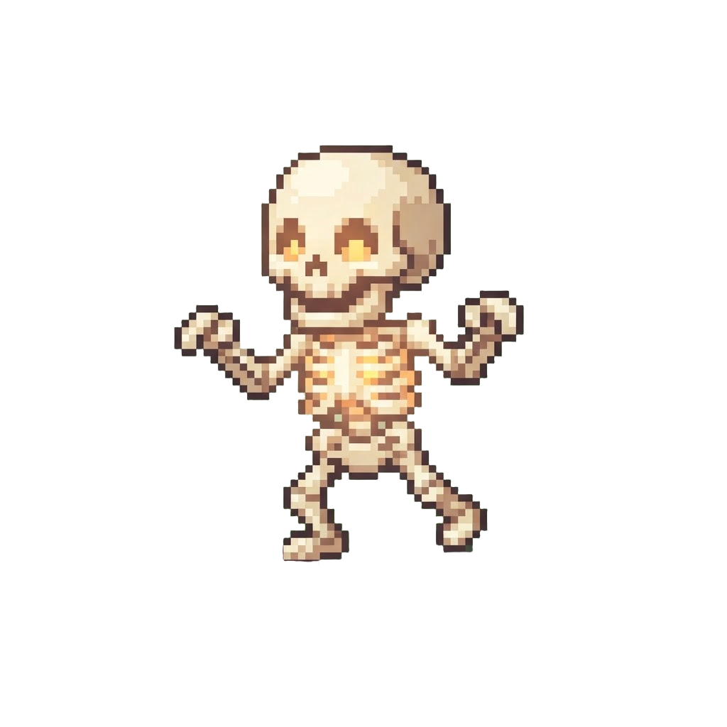 A Oversized Glowing Skeleton Wobbling Happily on the Lawn