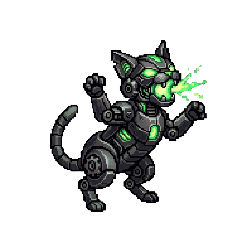A Huge Mechanical Black Cat That Rises and Hisses with Green Light