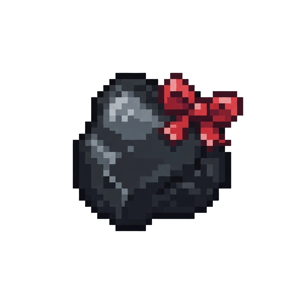 A Glossy Lump of Coal Wearing a Festive Red Bow