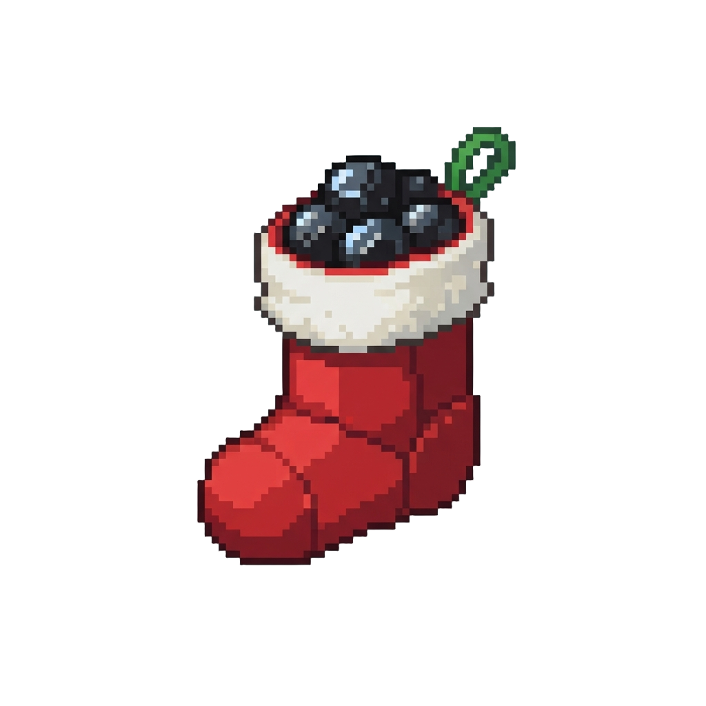 A Miniature Stocking Filled with Shiny Black Coal