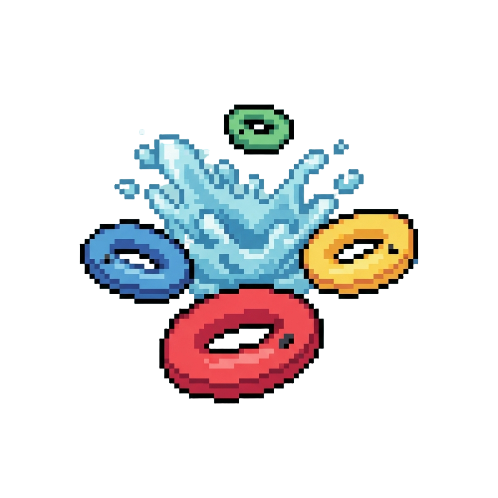 A Chaotic Splash Surrounded by Floating Miniature Inner Tubes