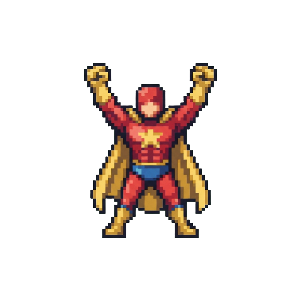 A Dramatic Superhero Pose with Arms Triumphantly Raised High