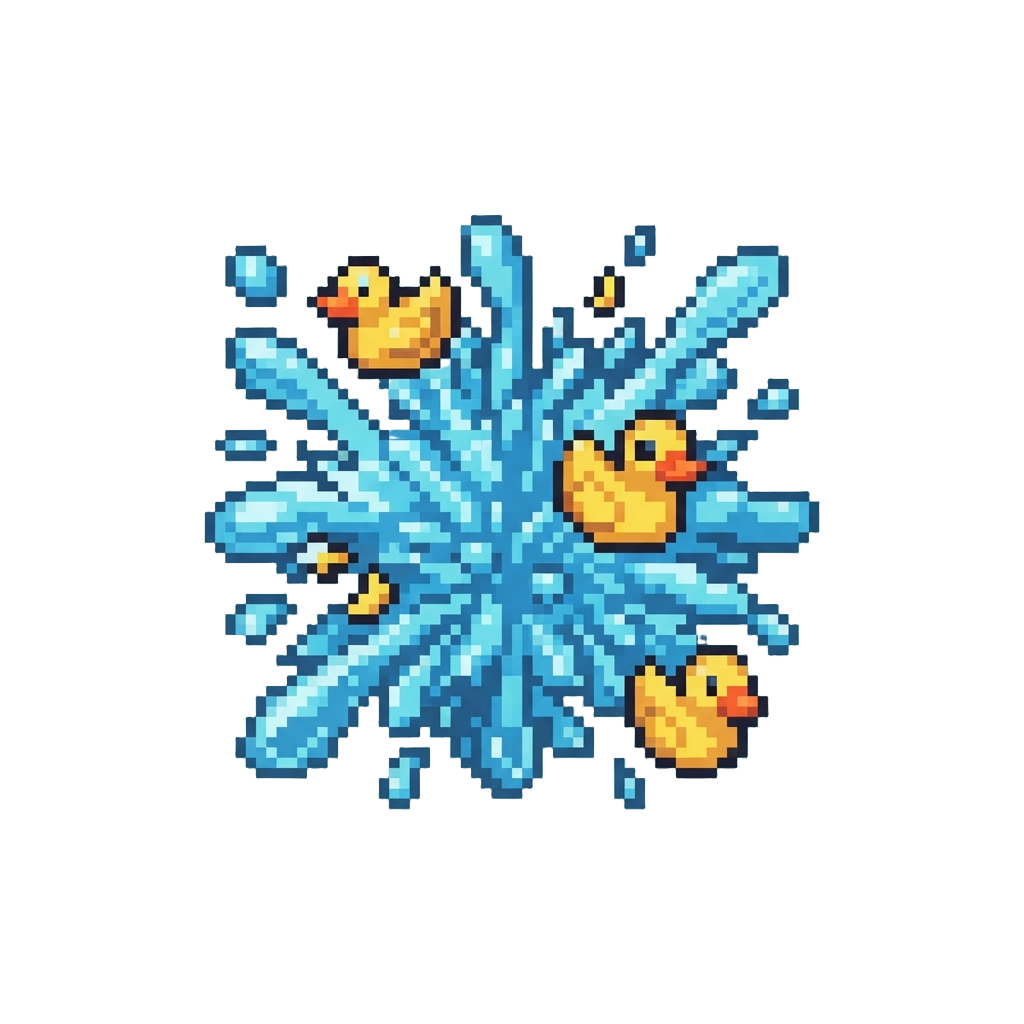 A Huge Explosive Burst of Water Drops and Floating Rubber Ducks