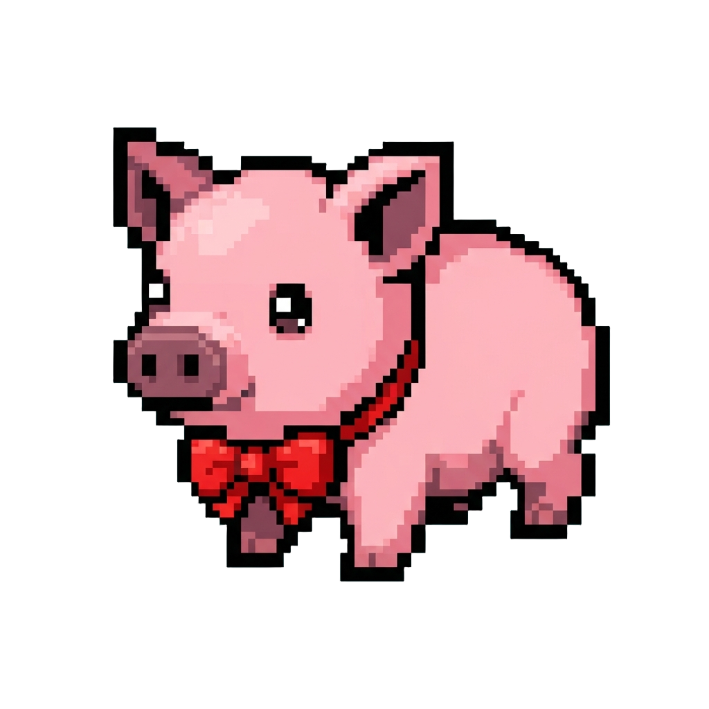 A Tiny Piglet with a Red Bow
