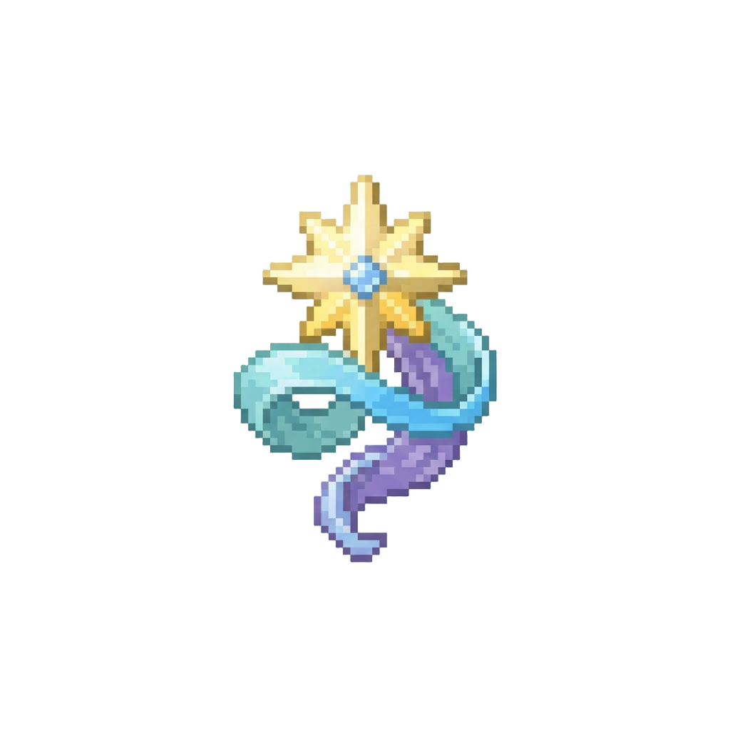 A Soft Pastel Celestial Star Burst with Flowing Tide Ribbons