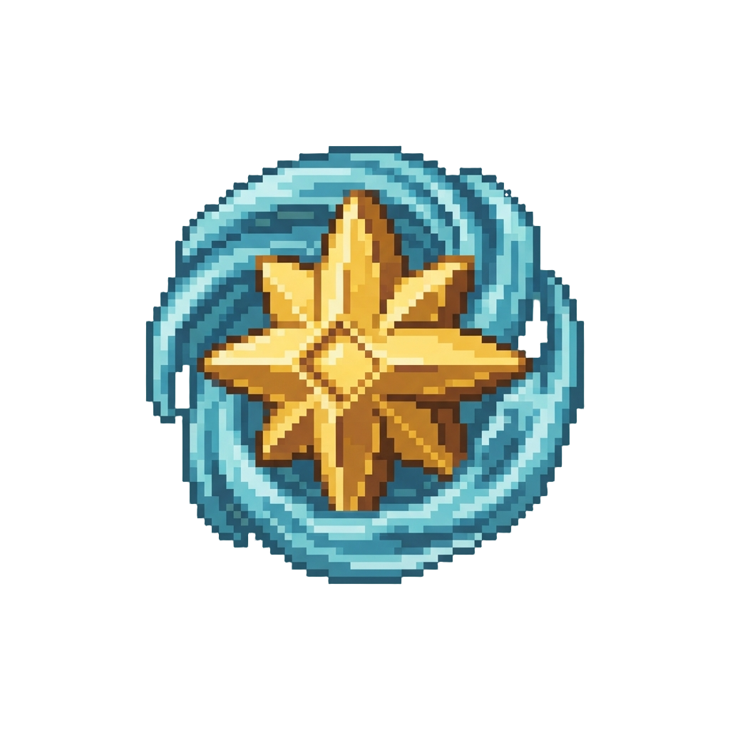 A Radiant Golden Mythical Star Surrounded by Swirling Mystical Water Currents