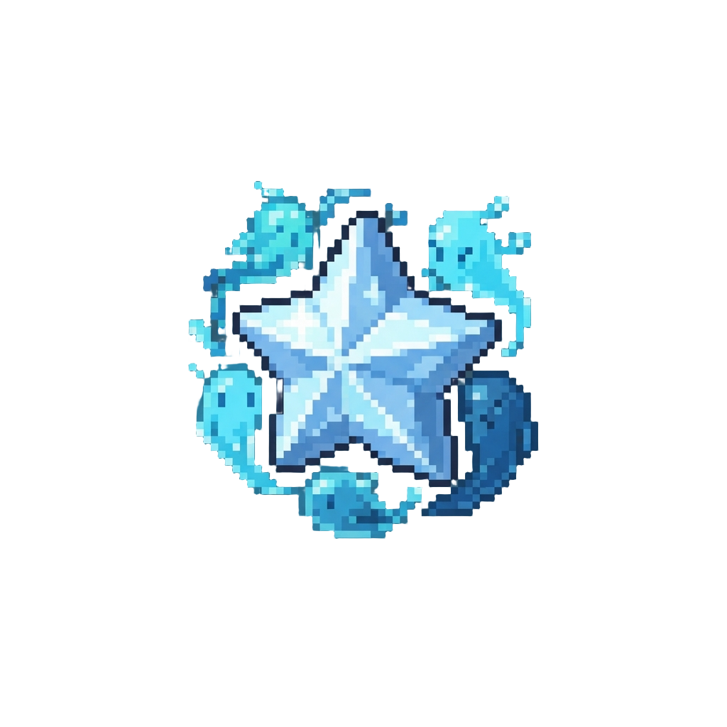A Sparkling Diamond Star Emblem Surrounded by Glowing Water Spirits