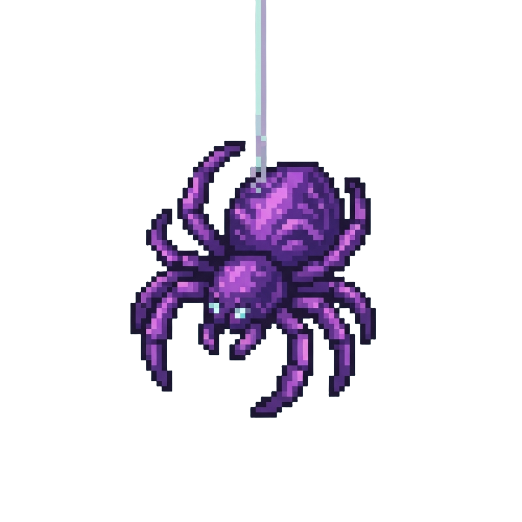 A Giant Glowing Purple Spider on a Thread