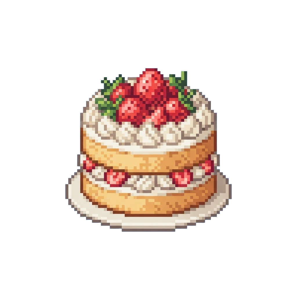 A Beautiful Two-tier Strawberry Shortcake Topped with Fresh Berries