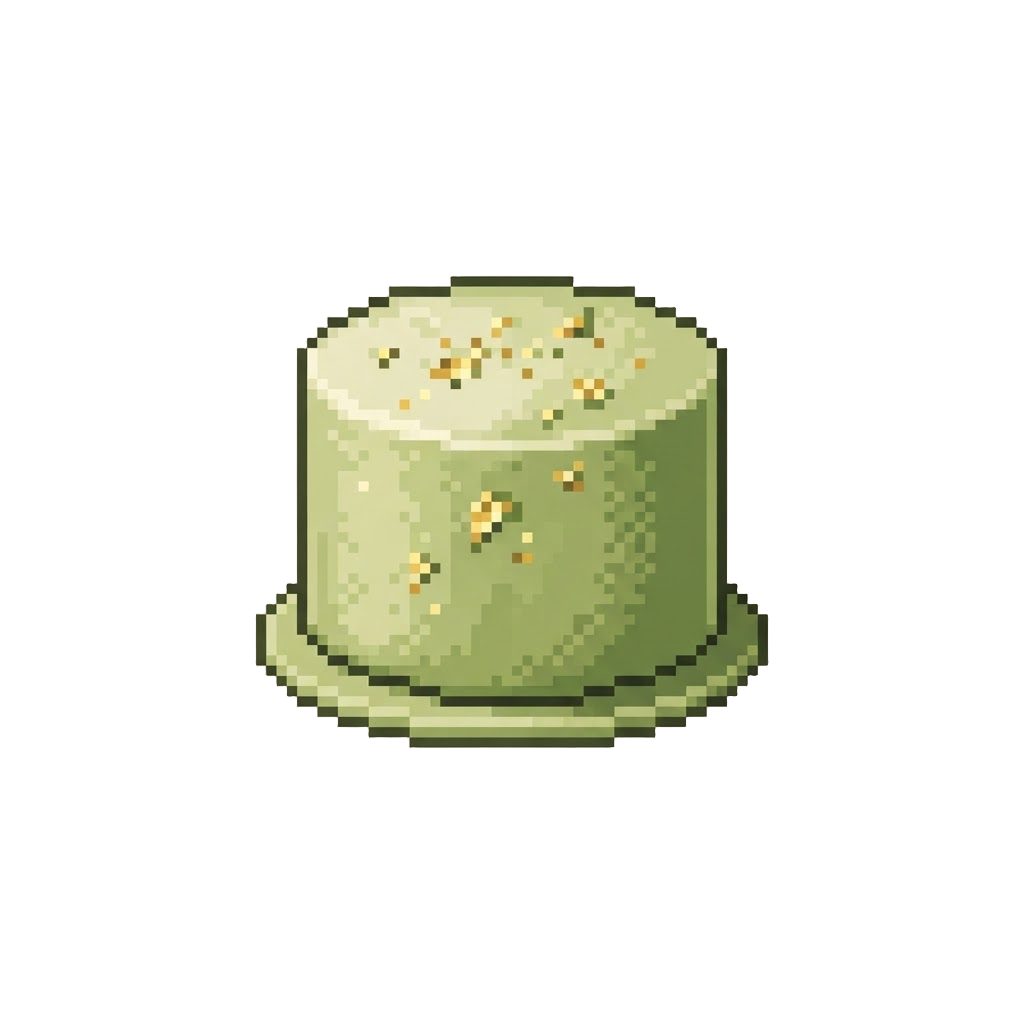 A Smooth Matcha Green Tea Cake with Delicate Gold Leaf