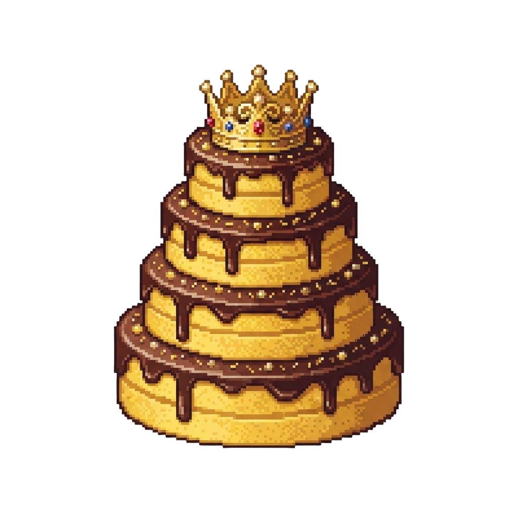 A Five-tier Golden Crown Cake Dripping with Glossy Ganache