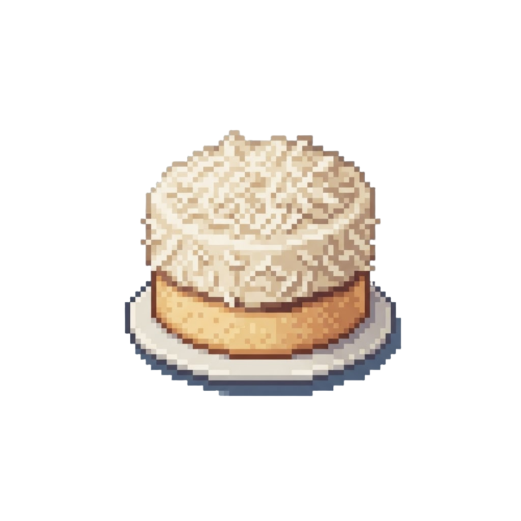 A Sweet Coconut Cake with Shredded Flakes on Top