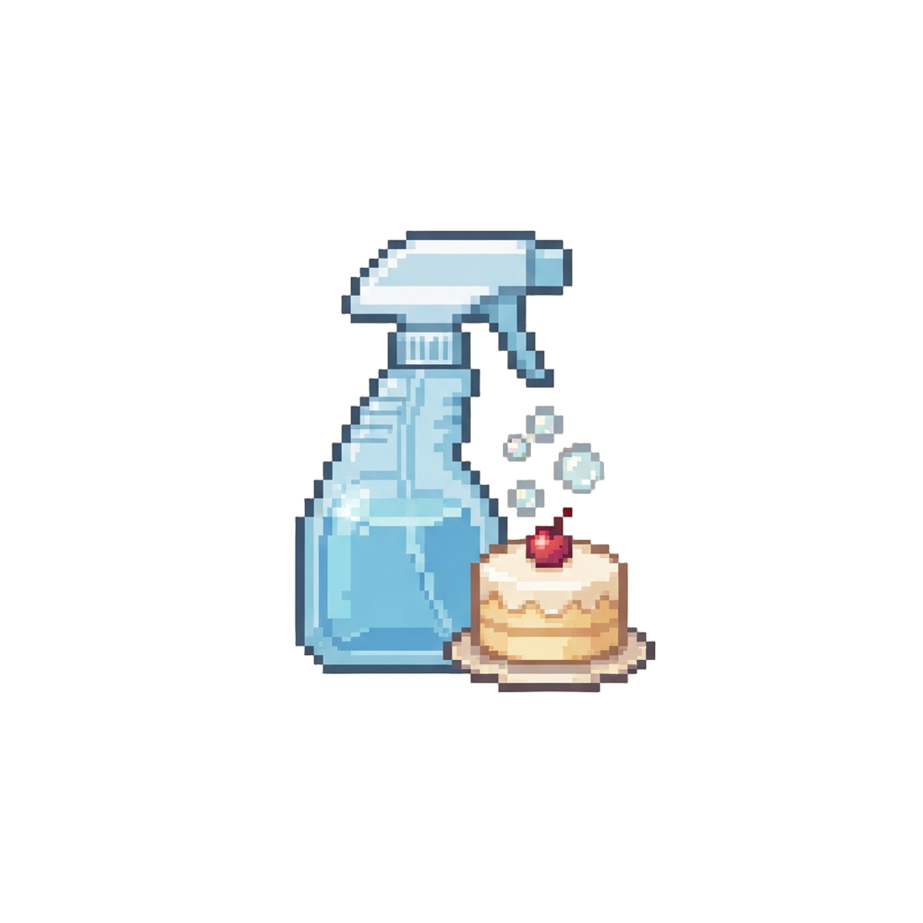 A Spray Bottle Dripping Soapy Water Onto the Cake