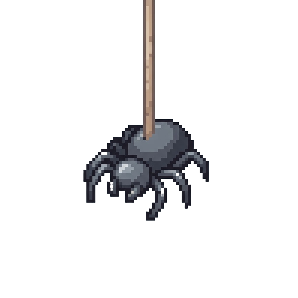 A Rubber Spider Dangling Motionless on Yarn