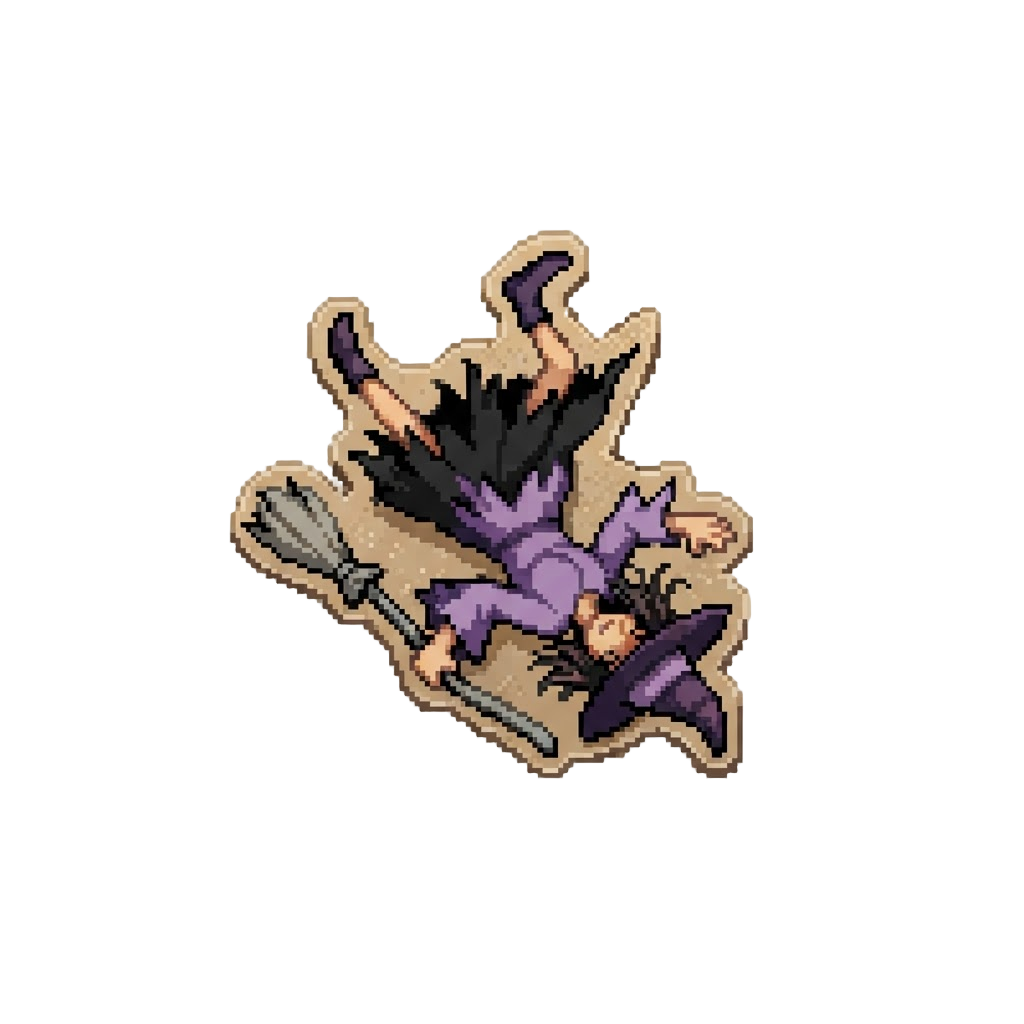 A Dusty Cardboard Cutout of a Witch Falling Over