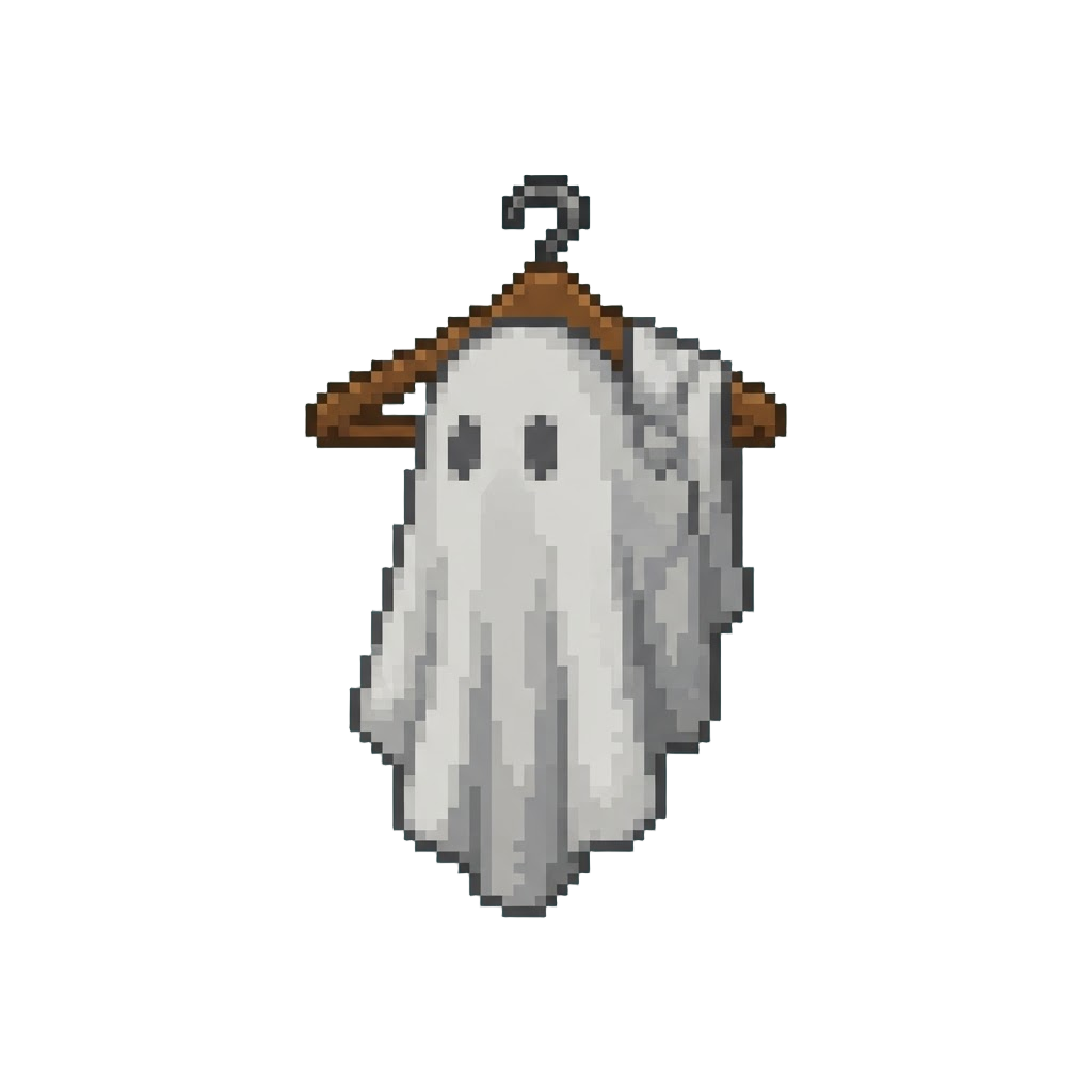 A Limp Bedsheet Ghost Hanging From a Coat Hanger