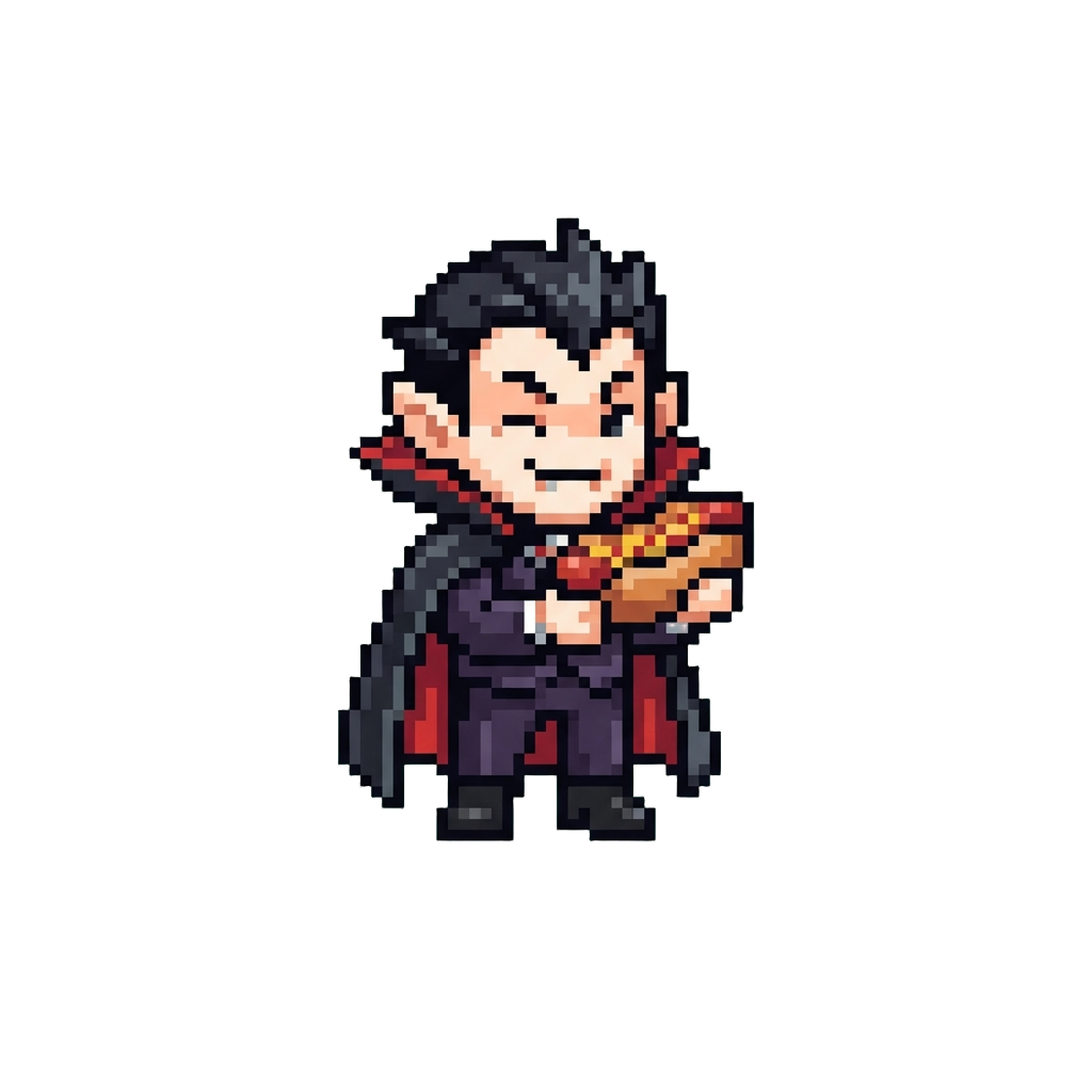 A Goofy Vampire Holding a Hot Dog