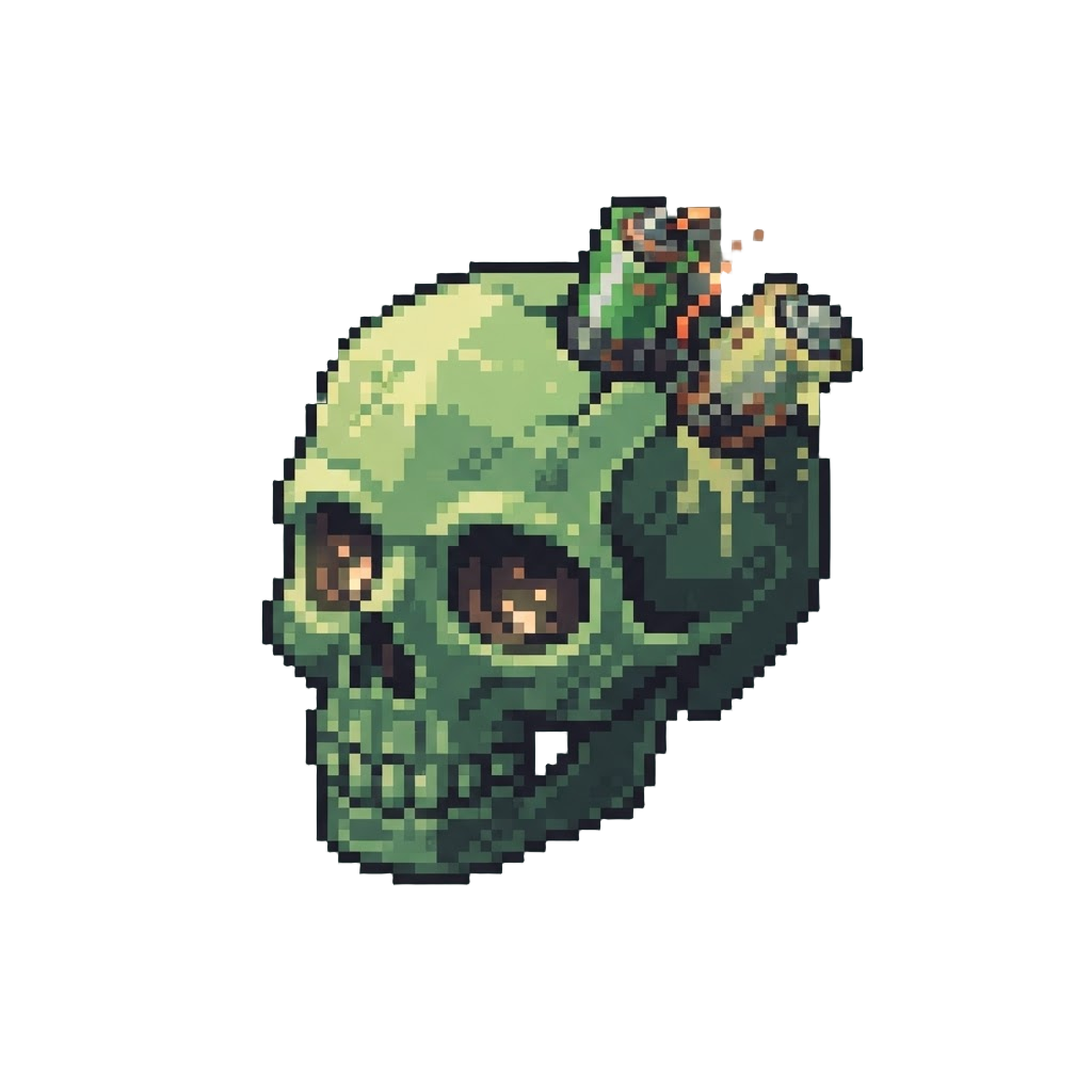 A Glowing Plastic Skull with Flickering Broken Batteries