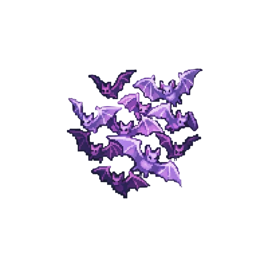 A Glowing Ghostly Purple Bat Swarm
