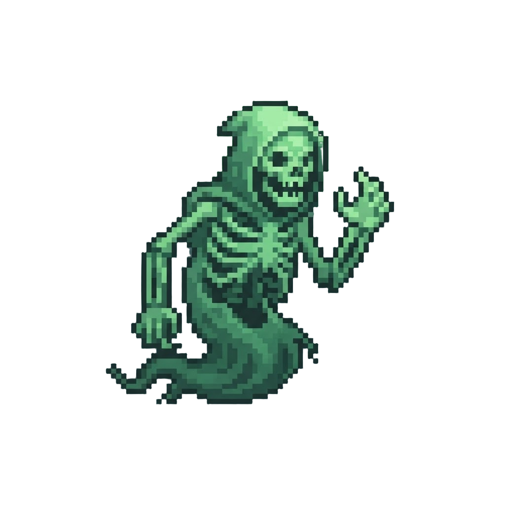 A Colossal Glowing Green Skeleton Wraith