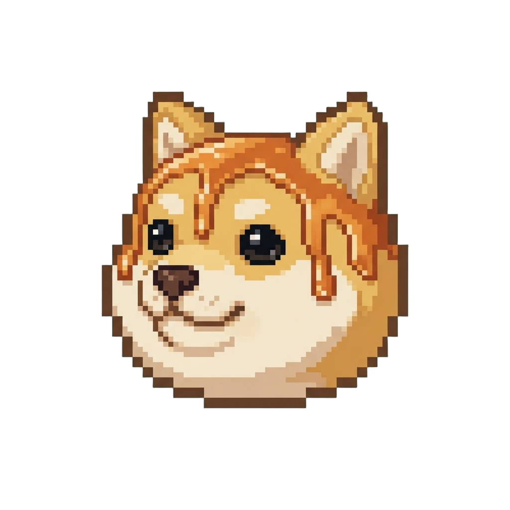A Chubby Shiba Inu Face with Toasted Caramel Syrup and Black Sesame Eyes