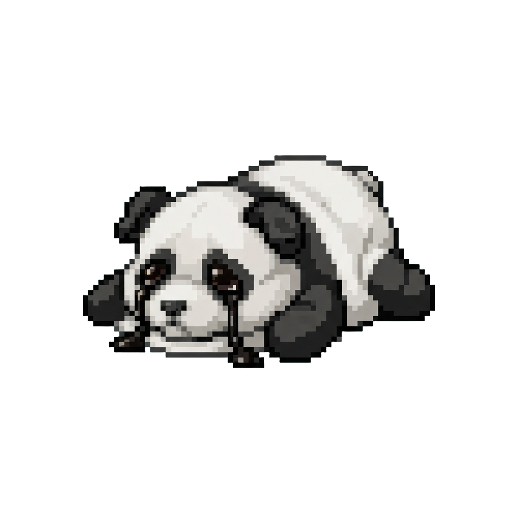A Deflated Panda Whose Black Bean Syrup Eyes Are Sliding Down Its Chin