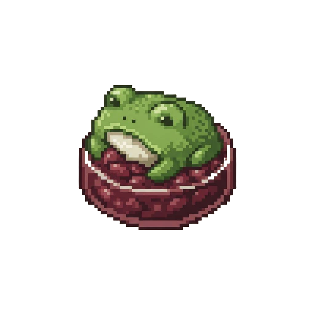 A Squished Frog Whose Green Matcha Head Has Caved Into Sweet Red Bean Soup