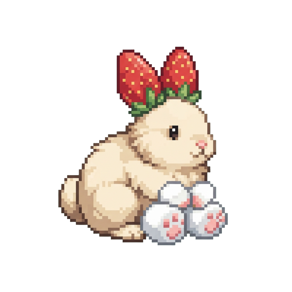 A Fluffy Bunny with Strawberry Ears and Marshmallow Paws