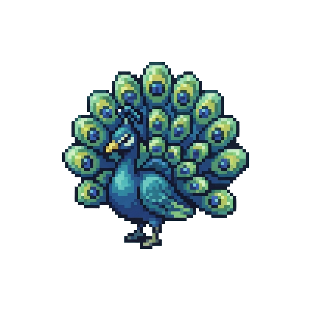 A Dazzling Peacock with Fanned Blueberry and Kiwi Syrup Feathers