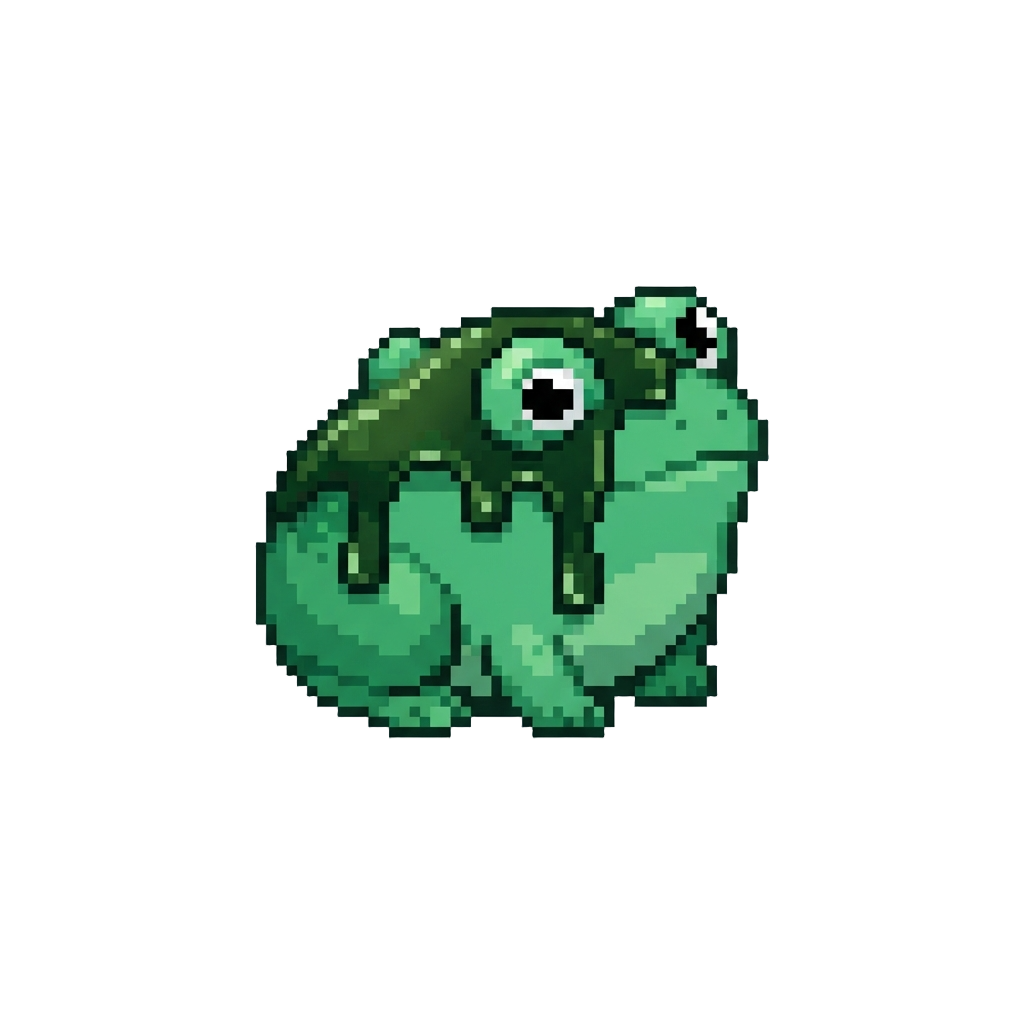 A Round Green Frog with Matcha Syrup and Candy Eyes