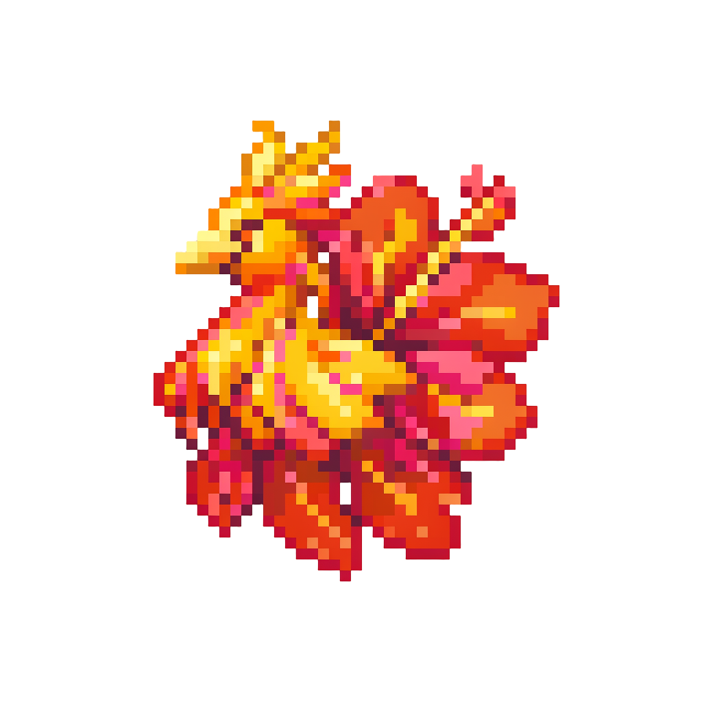 A Radiant Phoenix with Layered Mango and Hibiscus Feather Plumage