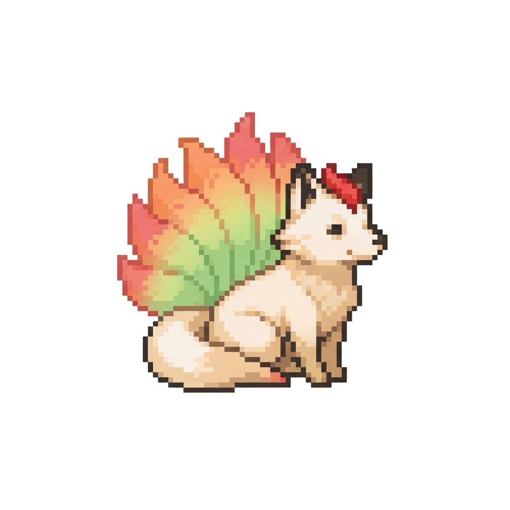 A Graceful Nine-tailed Fox with Glowing Gradient Melon Tails