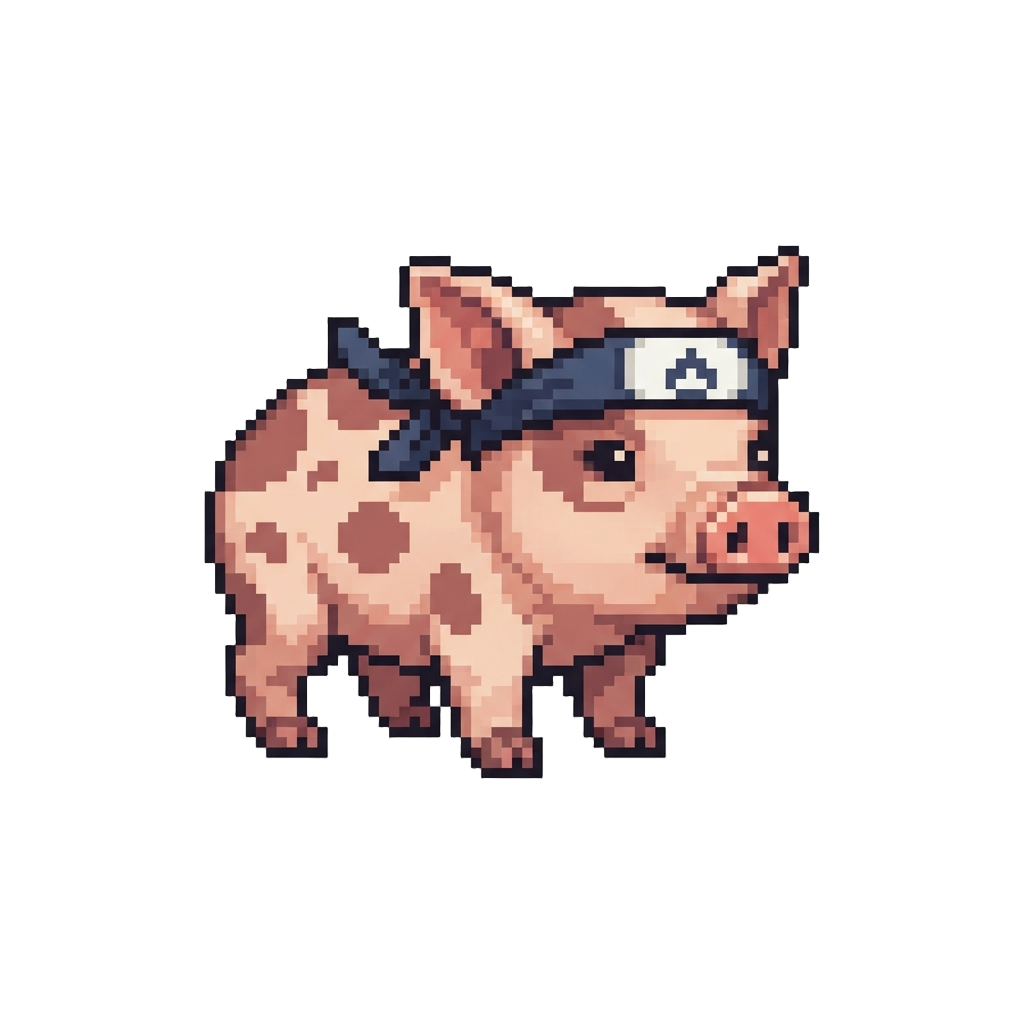 A Spotted Piglet Wearing a Martial Arts Headband