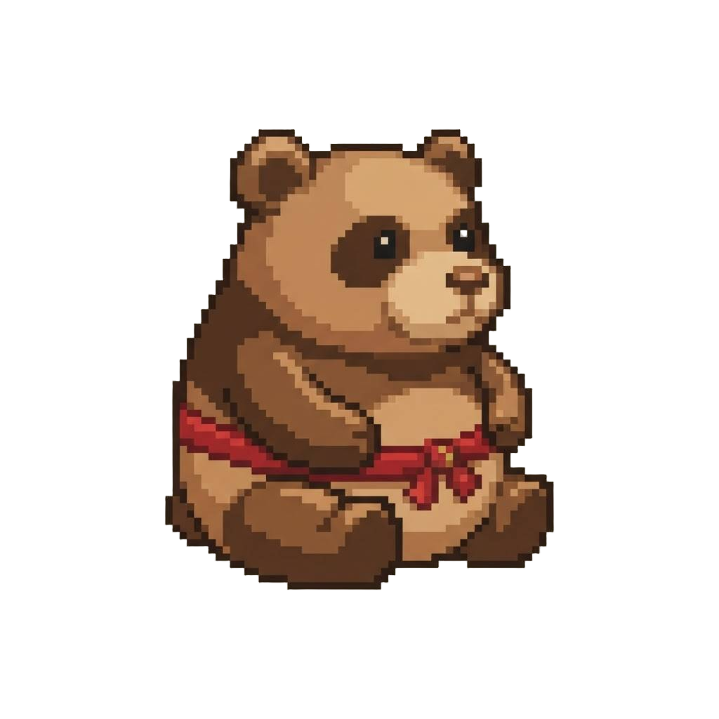 A Chubby Brown Panda Wearing a Red Sash