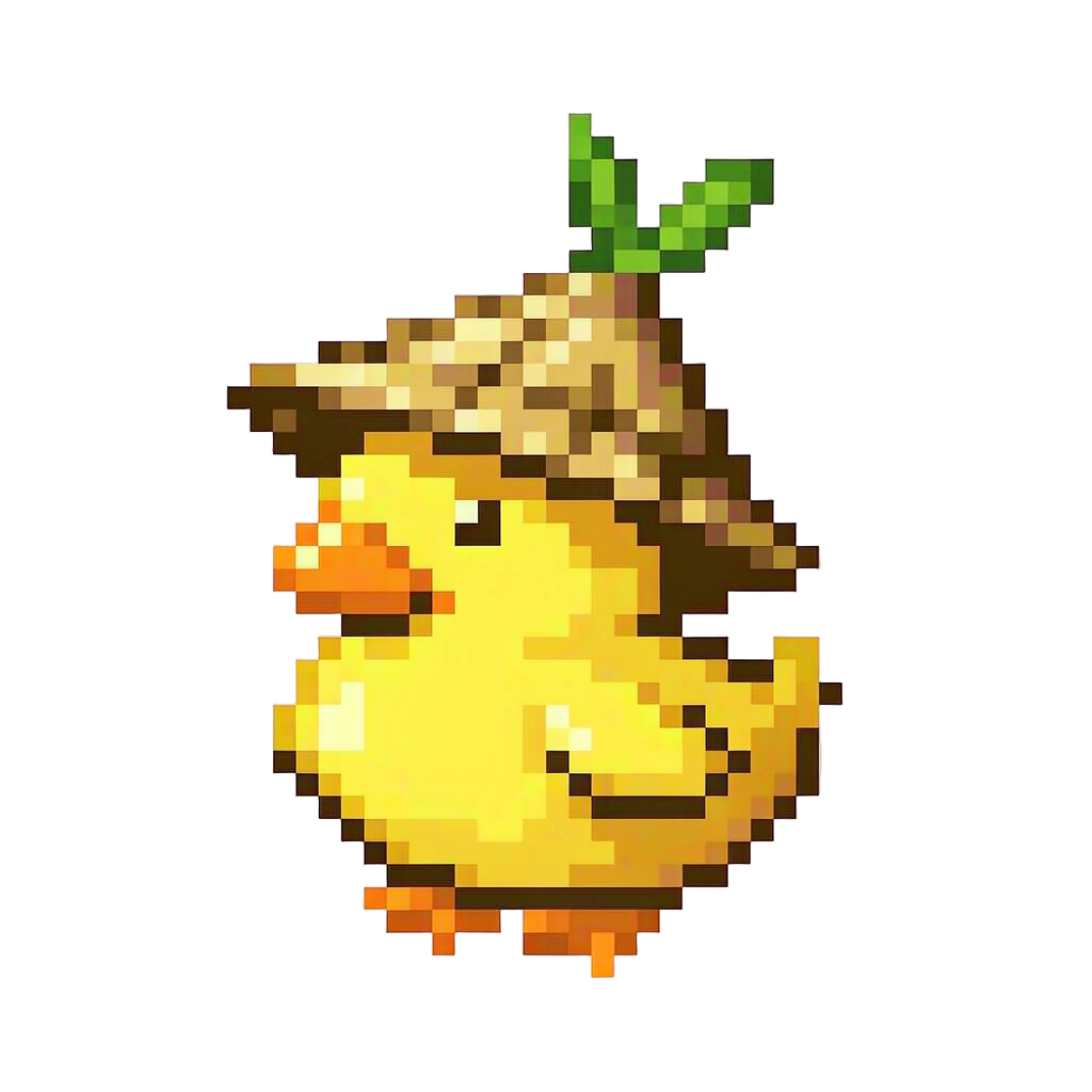 A Clumsy Yellow Duckling with a Bamboo Hat