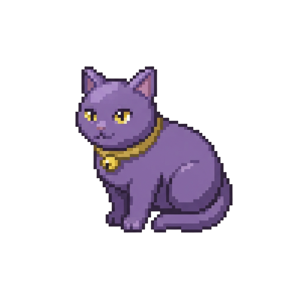 A Tiny Sleek Purple Cat with a Bell Collar