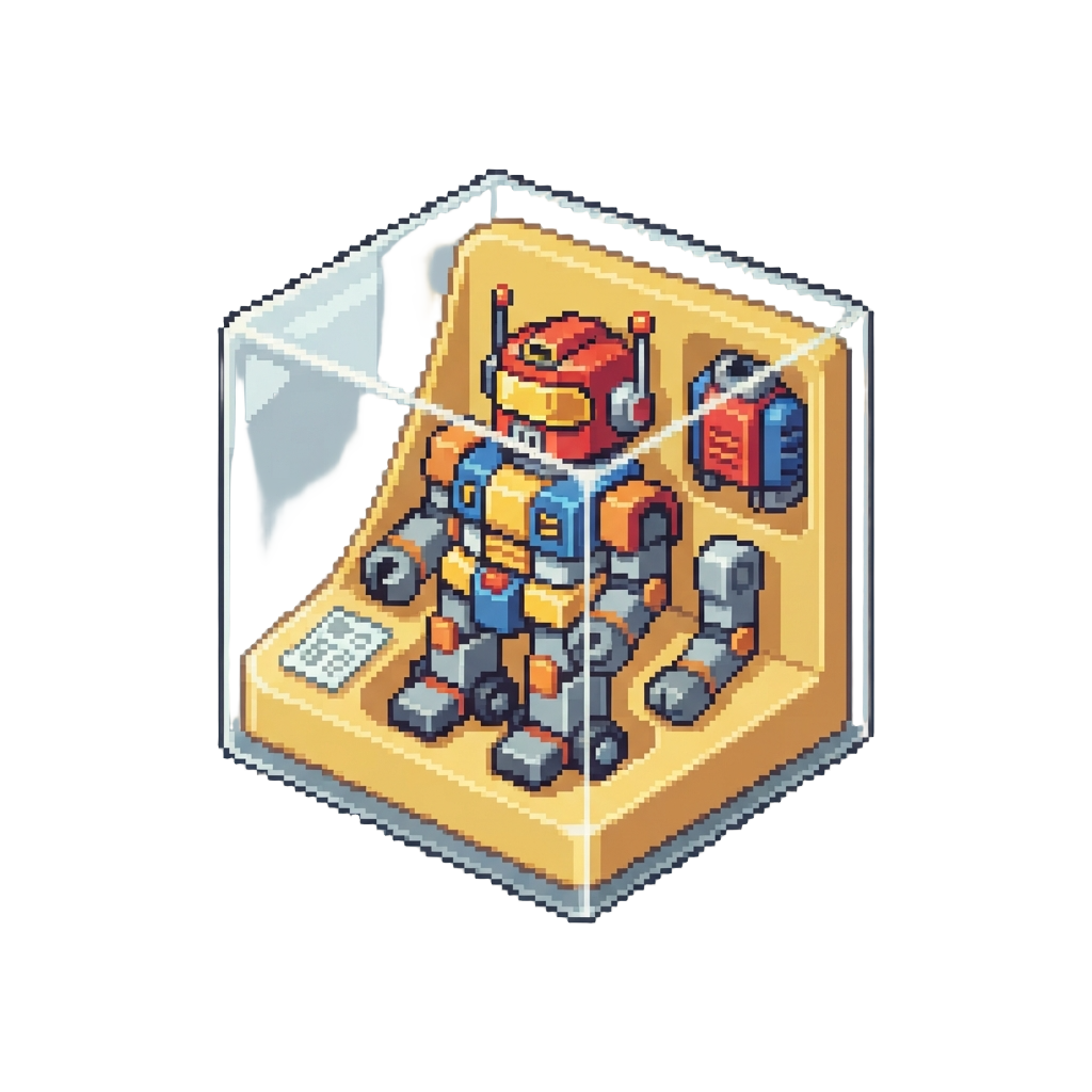 A High-tech Retro Toy Robot Kit in a Clear Display Case