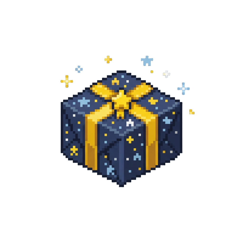 A Celestial Star-wrapped Mystery Parcel with Floating Sparkles