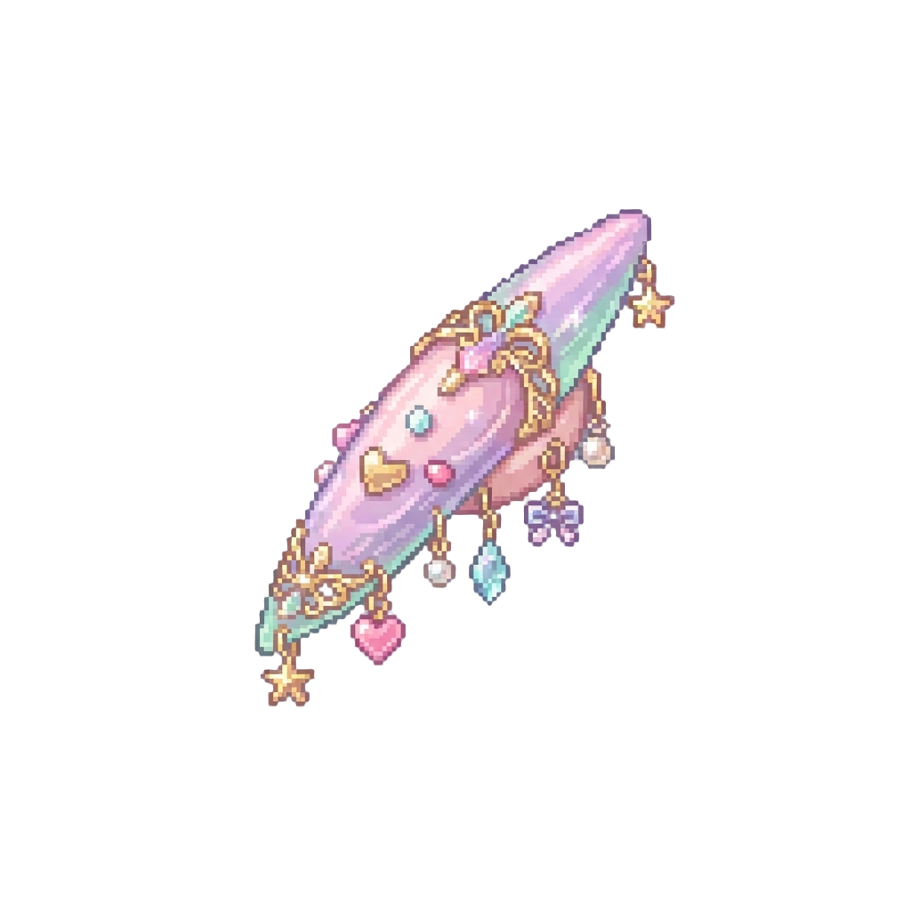 Long Elaborate Pastel Acrylic Nails Covered in Dangling Charms
