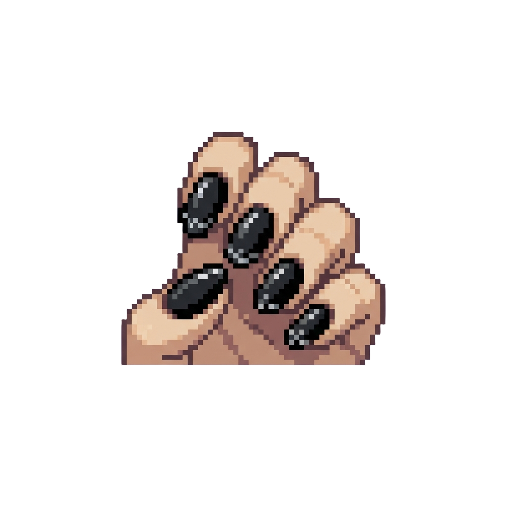 Chic Glossy Black Painted Nails with Subtle Silver Accents